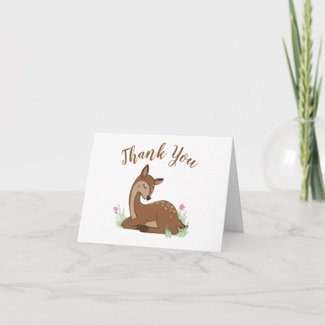 Deer Fawn Baby Shower Woodland Animals Thank You Card (Front)