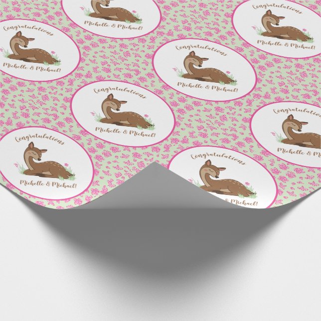 Deer Fawn Baby Shower Woodland Animals Wrapping Paper (Corner)