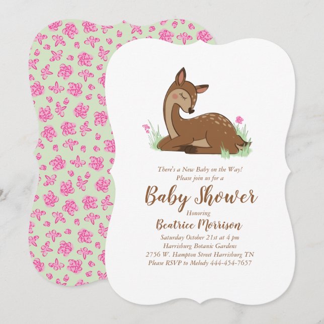 Deer Fawn Baby Shower Woodland Invitation (Front/Back)