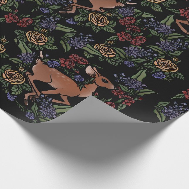 Deer Fawn Floral Pattern Wrapping Paper (Corner)
