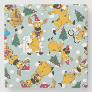 Deer Festive: Christmas Pattern Design Stone Coaster