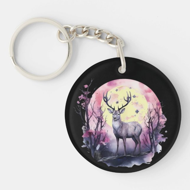 Deer Floral Artwork Wildlife Nature Animal Print F Key Ring (Front)