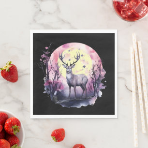 Deer Floral Artwork Wildlife Nature Animal Print F Napkin