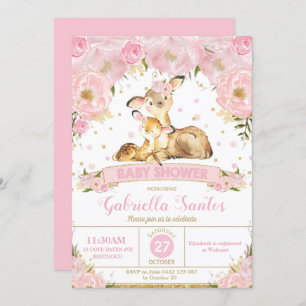 Deer Floral Baby Shower Invitation Girl