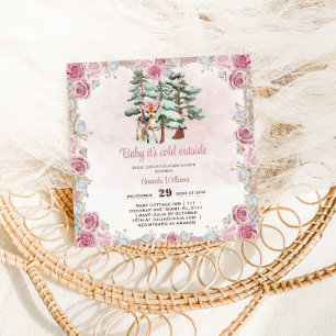 Deer Floral Cute Baby Girl Shower  Invitation