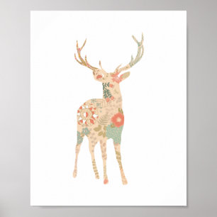 Deer Floral Silhouette Flowers Poster