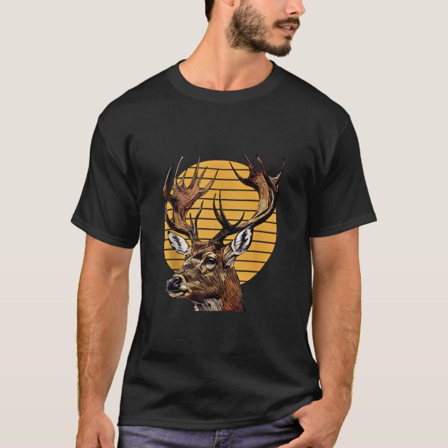 Deer Forest Animal Portrait Motif Hunter Wildlife  T-Shirt (Front)