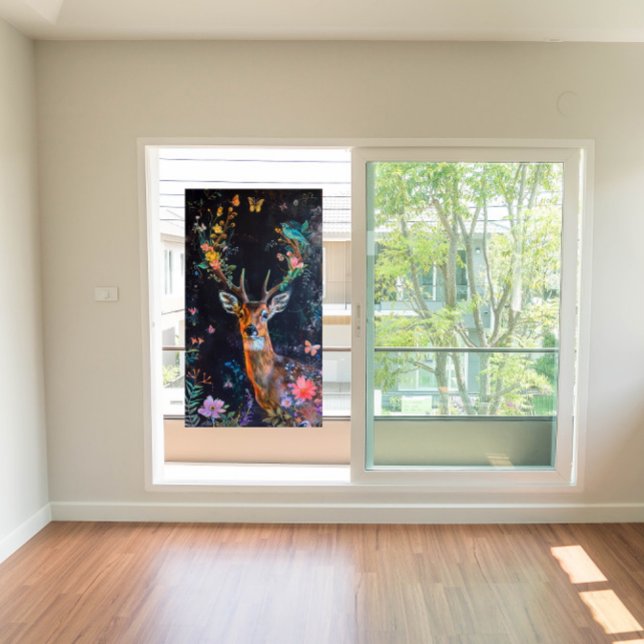 Deer Forest Butterflies Painting Privacy Artful (By using the Size adjustment and using your own window size, you may be able to fill your window.)