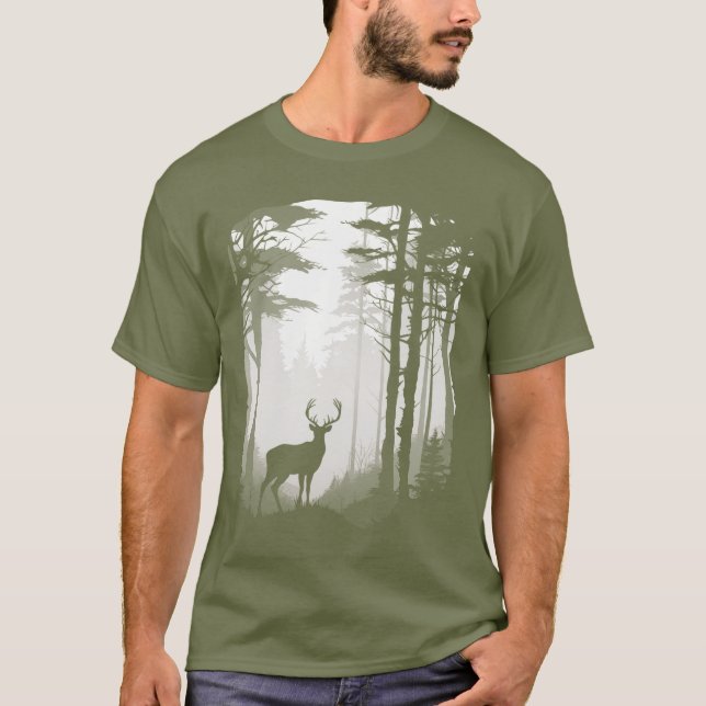 Deer Forest for Dad Son Bruh Graphic Hunter Green T-Shirt (Front)