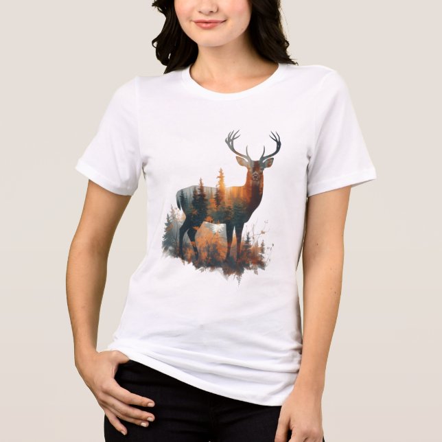 Deer Forest Silhouette – Bella+Canvas Women's Tri- Tri-Blend Shirt (Front)