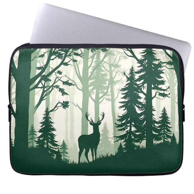 Deer Forest Silhouette Nature Scene Laptop Sleeve (Front)