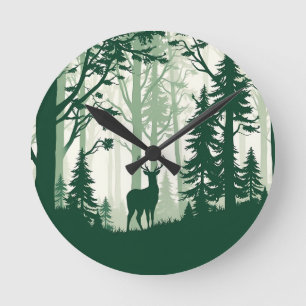 Deer Forest Silhouette Nature Scene Round Clock