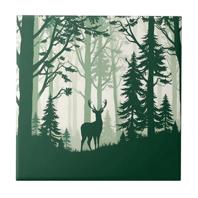 Deer Forest Silhouette Nature Scene Tile (Front)
