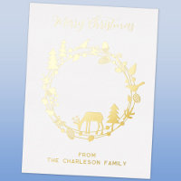 Deer Forest Wreath Holiday Real Foil Postcard
