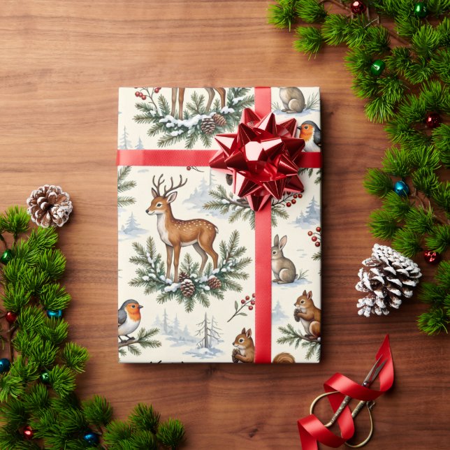Deer, Fox, Rabbit & Winter Forest Christmas Wrapping Paper (Holiday Gift)