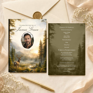 Deer Funeral Program for Man Order of Service Invitation