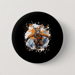 Deer Funny Snowboarding Animal Snowboard 6 Cm Round Badge