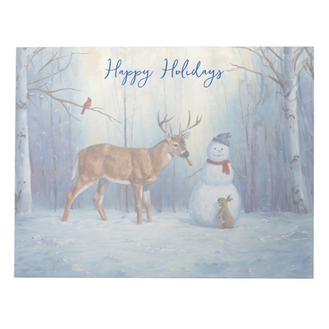 Deer & Funny Snowman Christmas Notepad (Front)