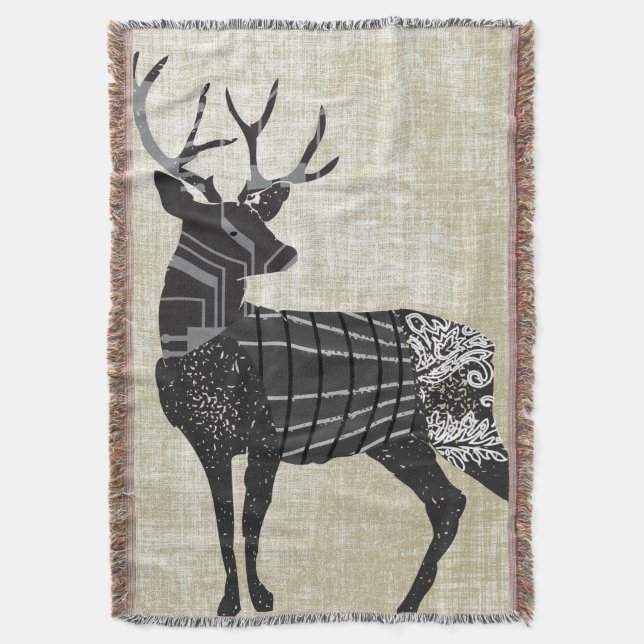 Deer Geometric Abstract Pattern Lodge Boys Throw Blanket (Front Vertical)