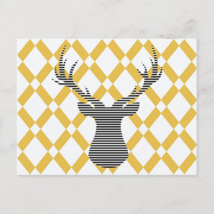 Deer - geometric pattern - beige and white. postcard