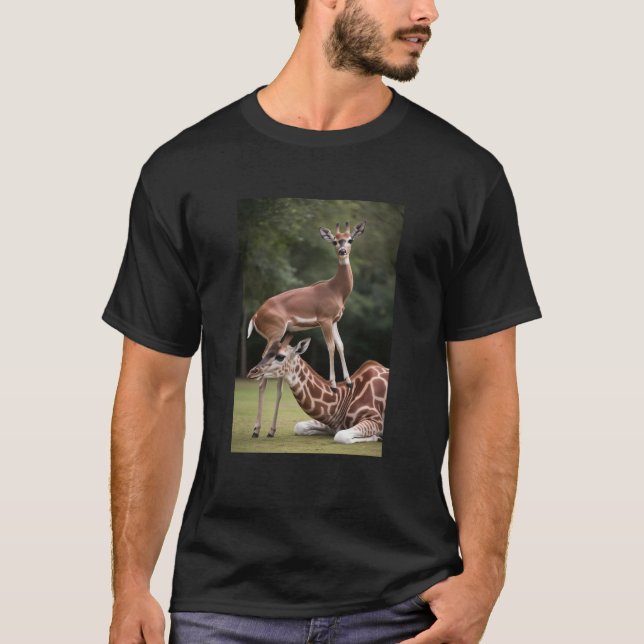 "Deer & Giraffe Harmony Tee" T-Shirt (Front)