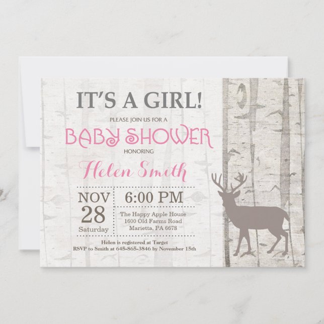 Deer Girl Baby Shower Invitation Rustic Woodland (Front)