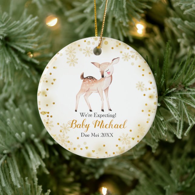 Deer Gold Glitter Animal We're Expecting Parents Ceramic Tree Decoration (Tree)
