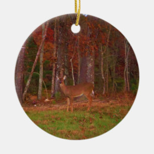 Deer , Green Grass red and Gold leaves Ceramic Tree Decoration