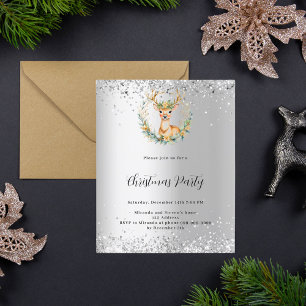 Deer green silver Christmas Party invitation