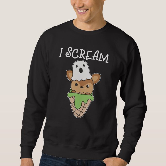 Deer Halloween Ghost I Scream Ice Cream Pun Sweatshirt (Front)
