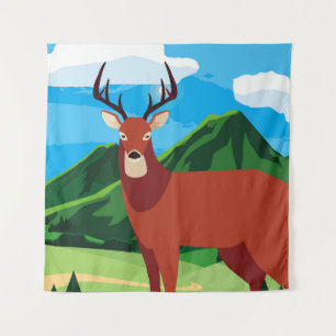 Deer happy autumn season flat designanimal, art, a tapestry