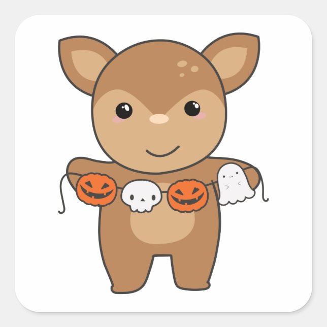 Deer Happy Halloween Pumpkin Bat Costume Square St Sticker (Front)