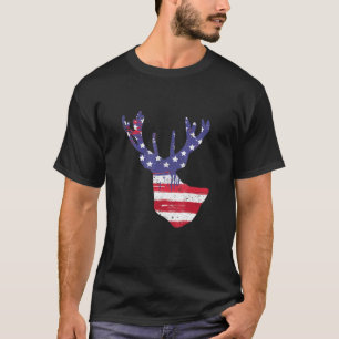 Deer Head 4th Of July American Flag Animal Pride N T-Shirt