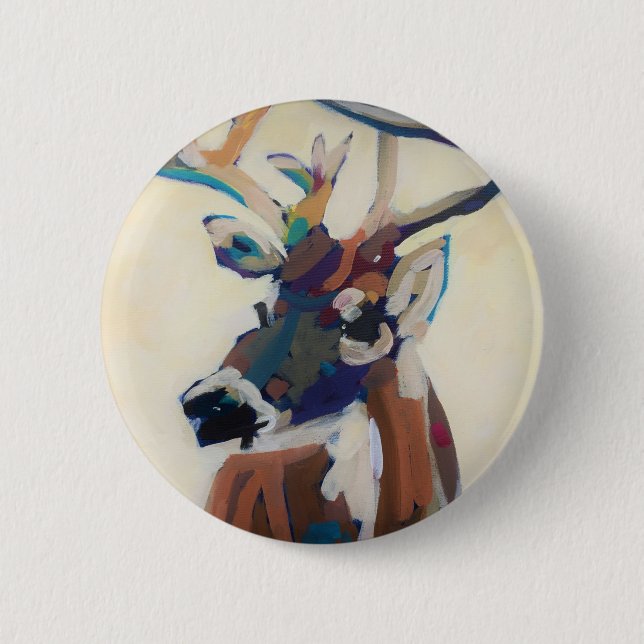 Deer Head 6 Cm Round Badge (Front)