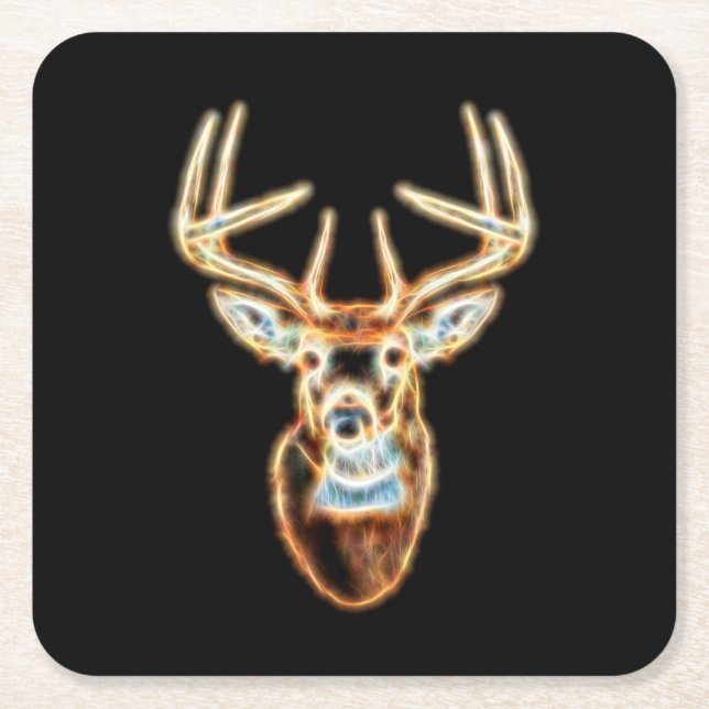 Deer Head digital Energy Spirit Square Paper Coaster (Front)