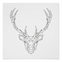 Deer Head Geometric Black & White Modern Art Print
