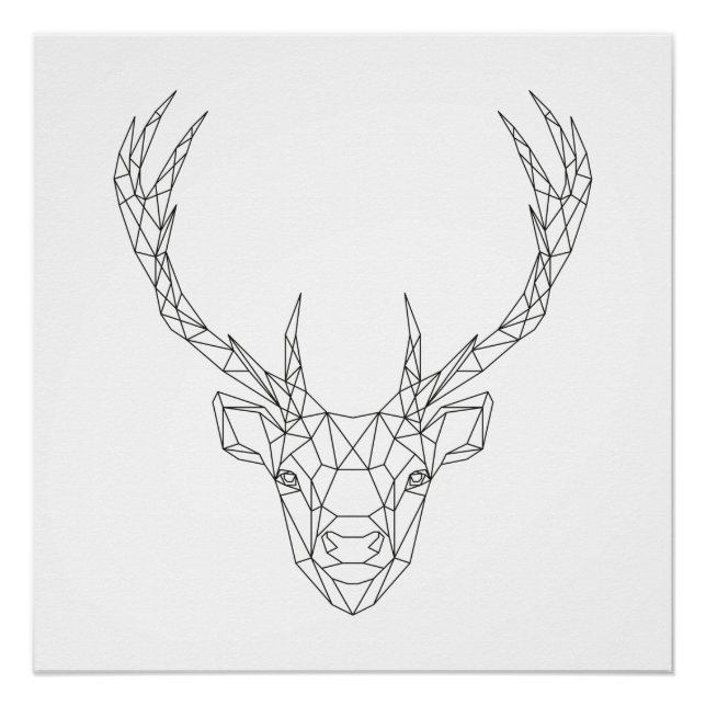 Deer Head Geometric Black & White Modern Art Print (Front)