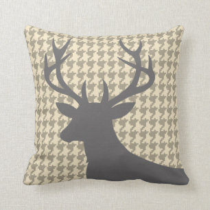 Deer Head Houndstooth   eggshell grey Cushion