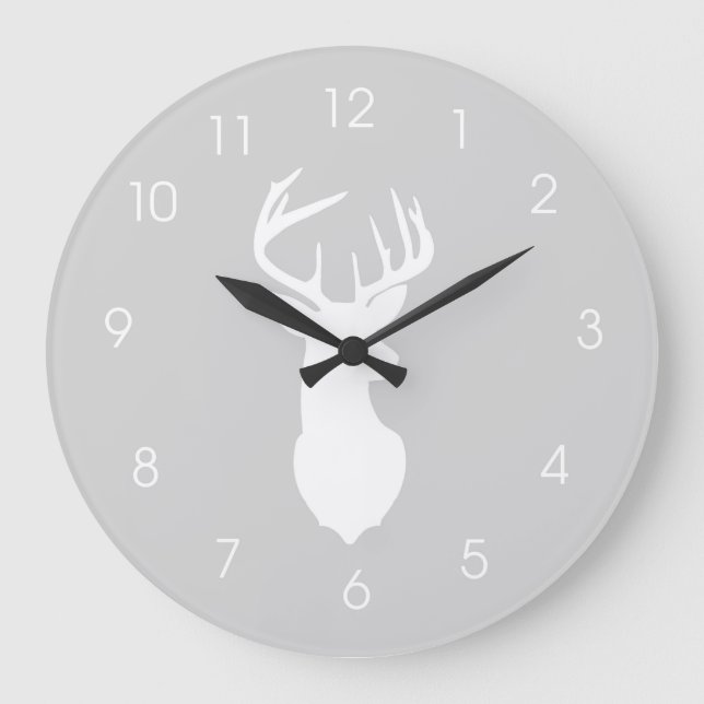 Deer Head Hunters Buck Wall Clock - Grey (Front)