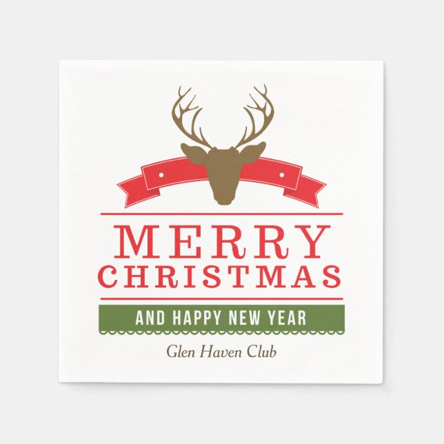 Deer Head Merry Christmas Napkin (Front)
