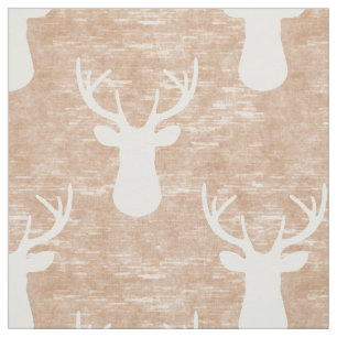 Deer Head on Bark Pattern Fabric