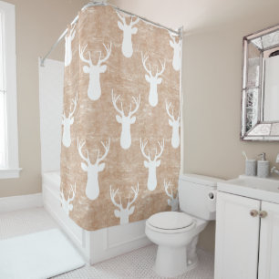 Deer Head on Bark Pattern Shower Curtain