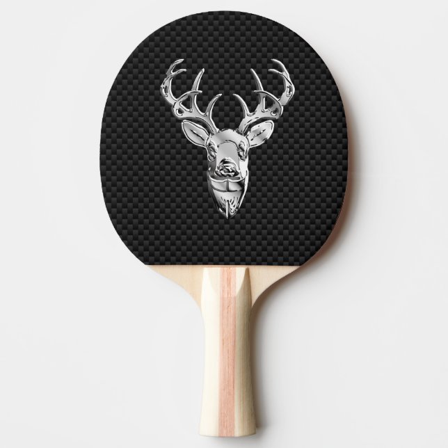 Deer Head on Carbon Fibre Style Print Ping Pong Paddle (Front)