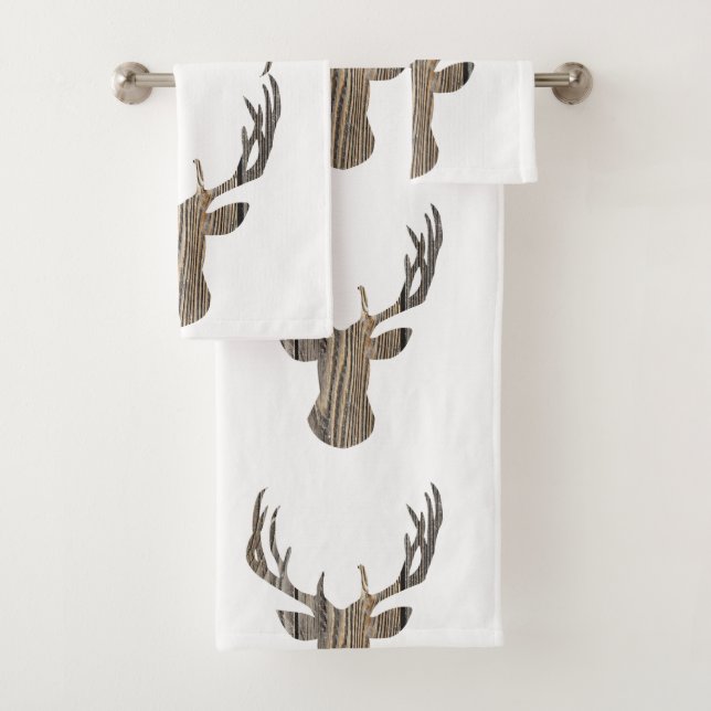 Deer Head Rustic Wood Towel Set (Insitu)