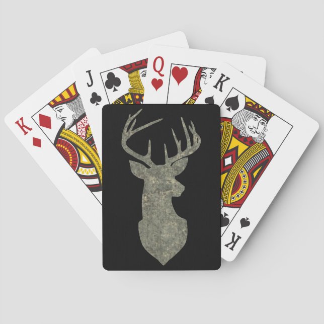 Deer Head Silhouette Buck Trophy in Camouflage Playing Cards (Back)