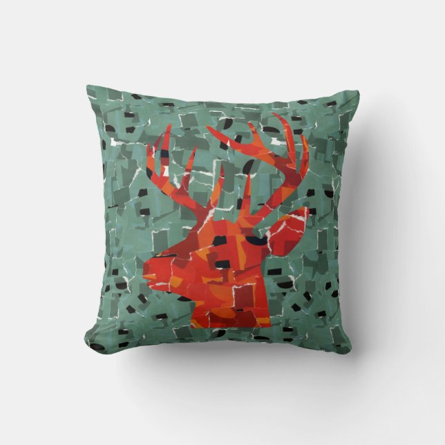 Deer head silhouette mosaic cushion (Front)