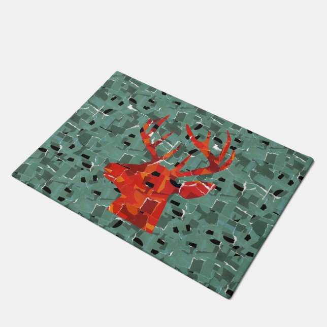 Deer head silhouette mosaic doormat (Angled)