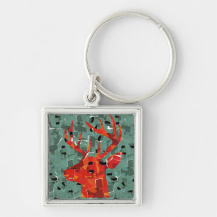 Deer head silhouette mosaic key ring