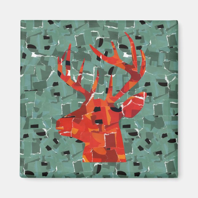 Deer head silhouette mosaic magnet (Front)