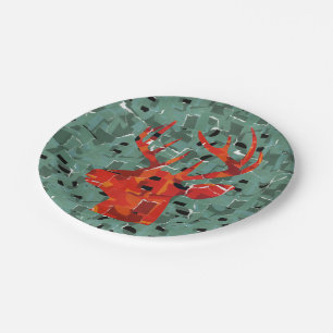 Deer head silhouette mosaic paper plate